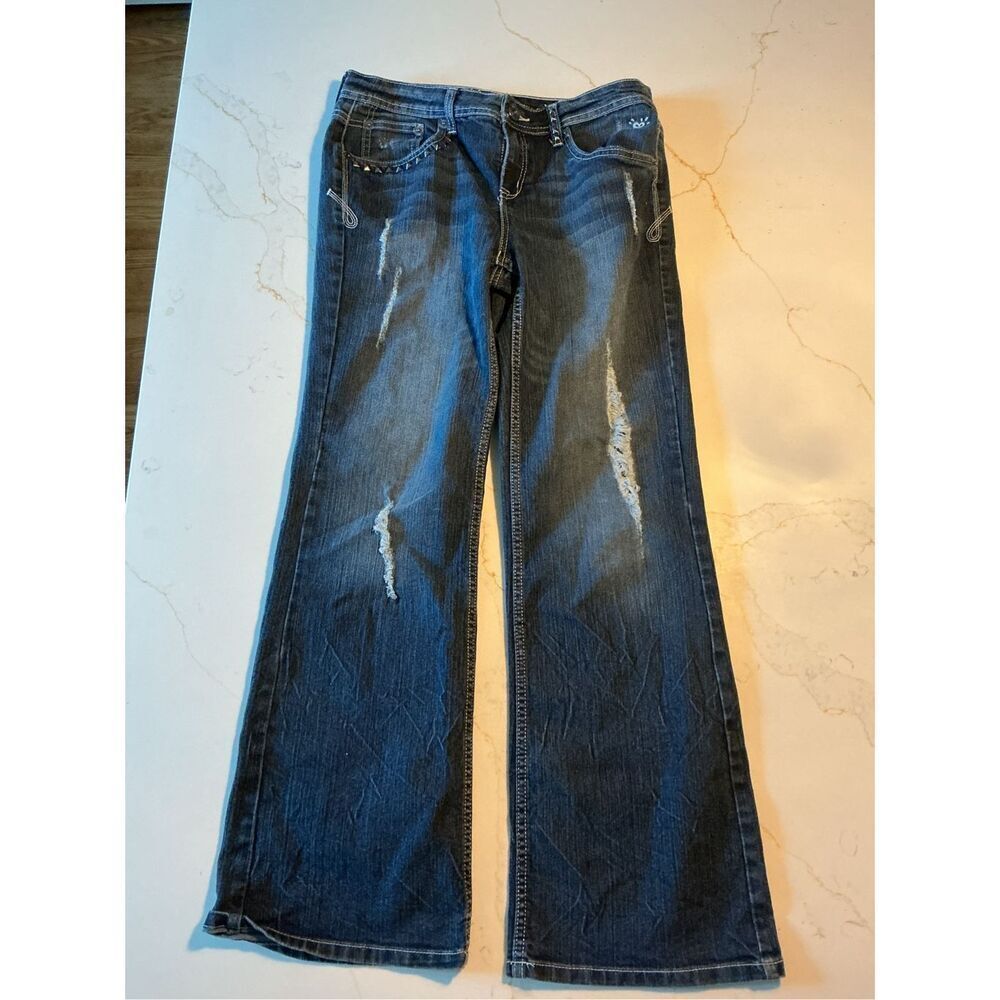 Justice Premium Y2K Style Distressed Boot Cut Jeans Sz 14.5 Metallic Studs